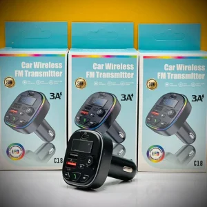 شارژر فندکی و اف ام پلیر بلوتوثی خودرو مدل C18 | فست شارژ 20W PD، رقص نور RGB و میکروفون مکالمه